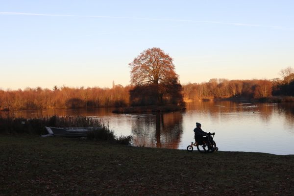 Mountain Trike wheelchair Winter sunset ride video